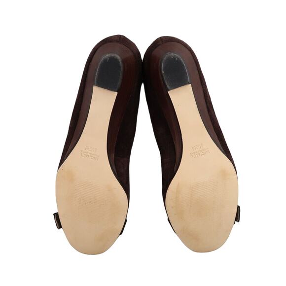 Michael Kors Shoes Women 8.5 Wedge Pump Leather Fashion Ballet Flat Brown Buckle - Picture 11 of 14
